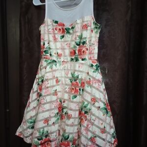 Floral Youth Dress with Pink and Green Accents